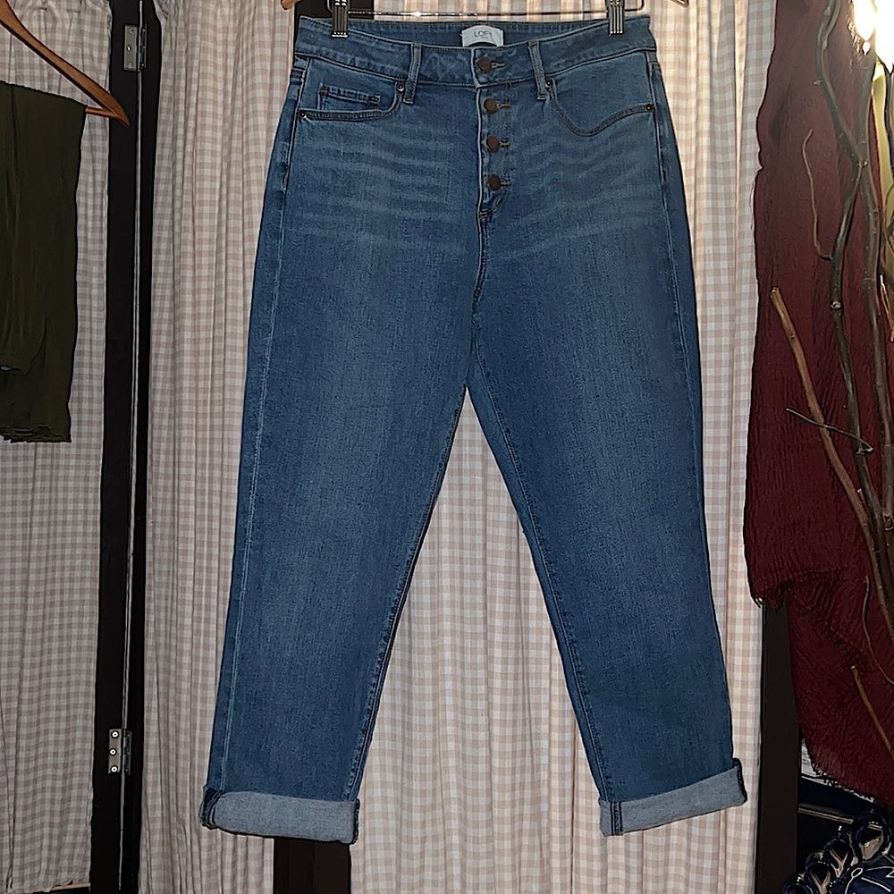 LOFT OUTLET Button Fly Denim Curvy High Rise Straight Leg Capri Jeans~LIKE NEW!